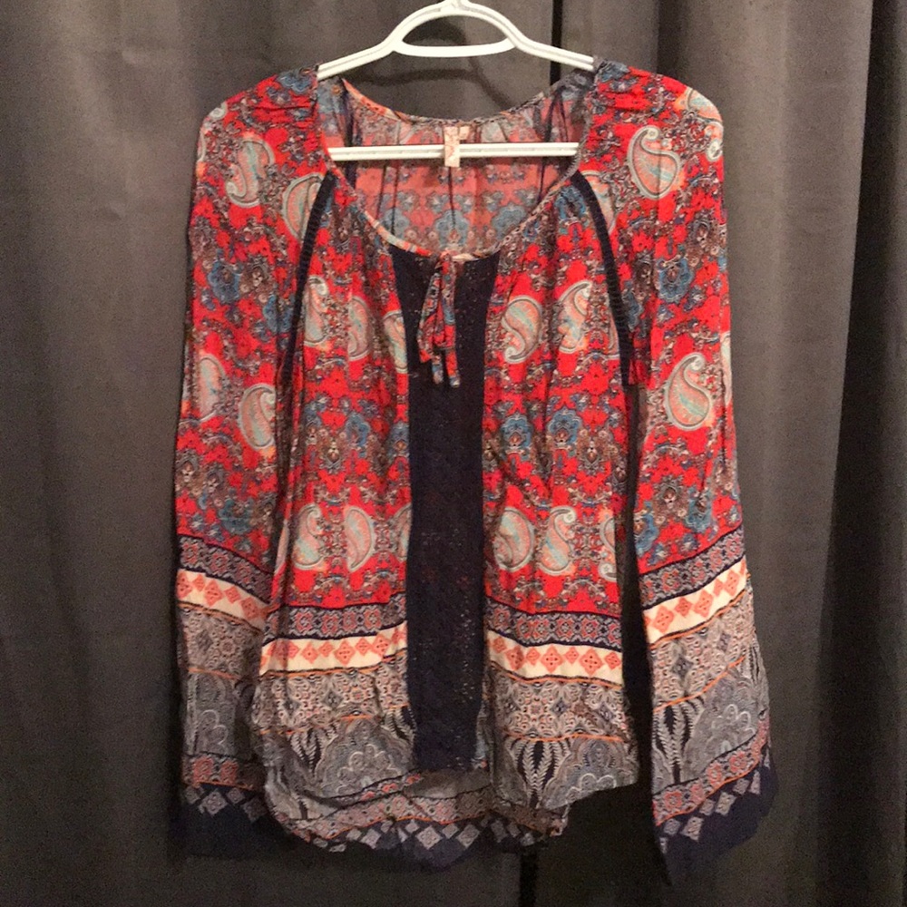 Red Camel Blouse with flared sleeves